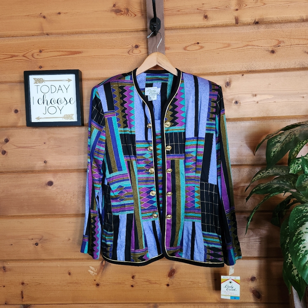 Lady Carol NWT Vintage ILGWU Union USA Batik Abstract Blazer Shacket Top Size 16